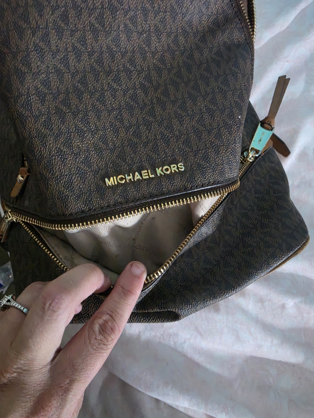 Michael Kors Brown Logo-Print Backpack with Gold Hardware - Picture 10 of 10